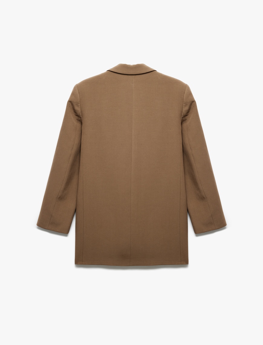   Cepli Astarlı Kruvaze Keten Karışımlı Oversize Blazer Ceket