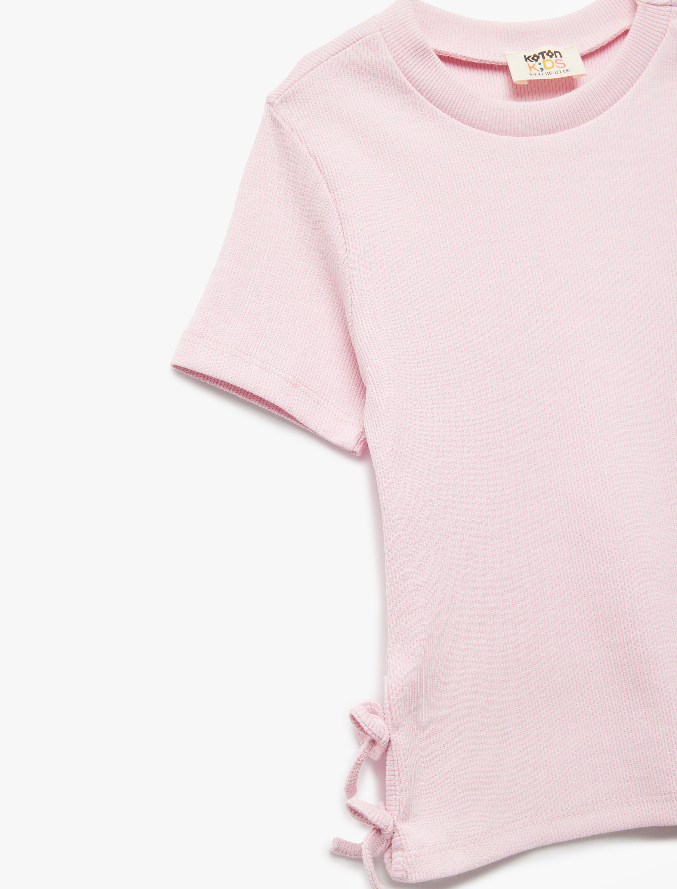  Kız Çocuk Ribanalı Kısa Kollu Bisiklet Yaka Pamuklu Fiyonklu Tişört