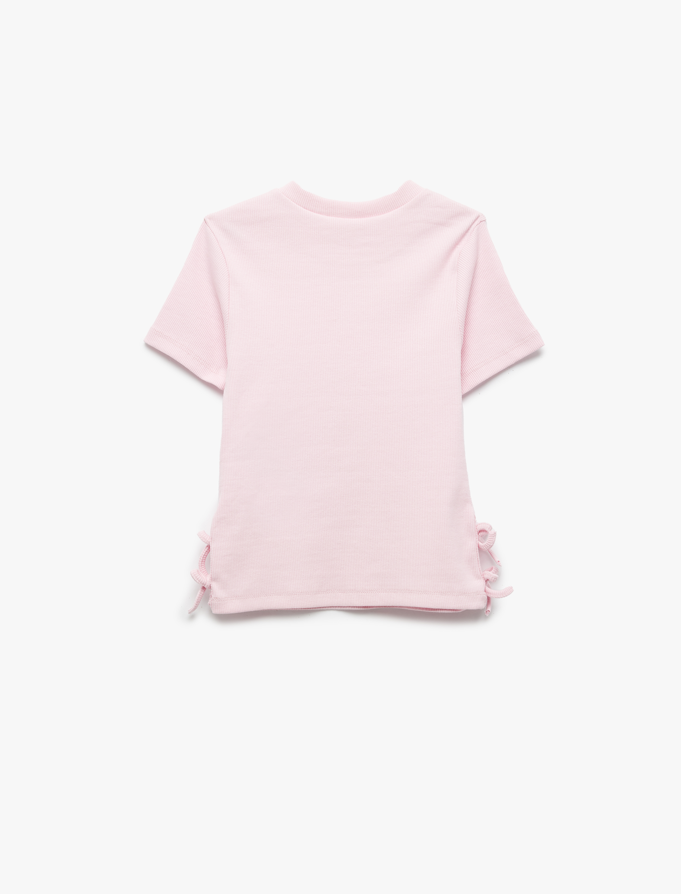  Kız Çocuk Ribanalı Kısa Kollu Bisiklet Yaka Pamuklu Fiyonklu Tişört