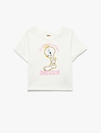 Tweety Lisanslı Kısa Kollu Bisiklet Yaka Pamuklu Baskılı Tişört