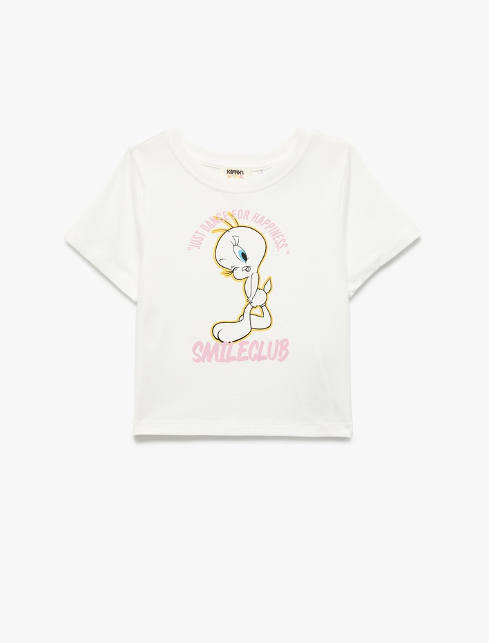 Kız Çocuk Tweety Lisanslı Kısa Kollu Bisiklet Yaka Pamuklu Baskılı Tişört