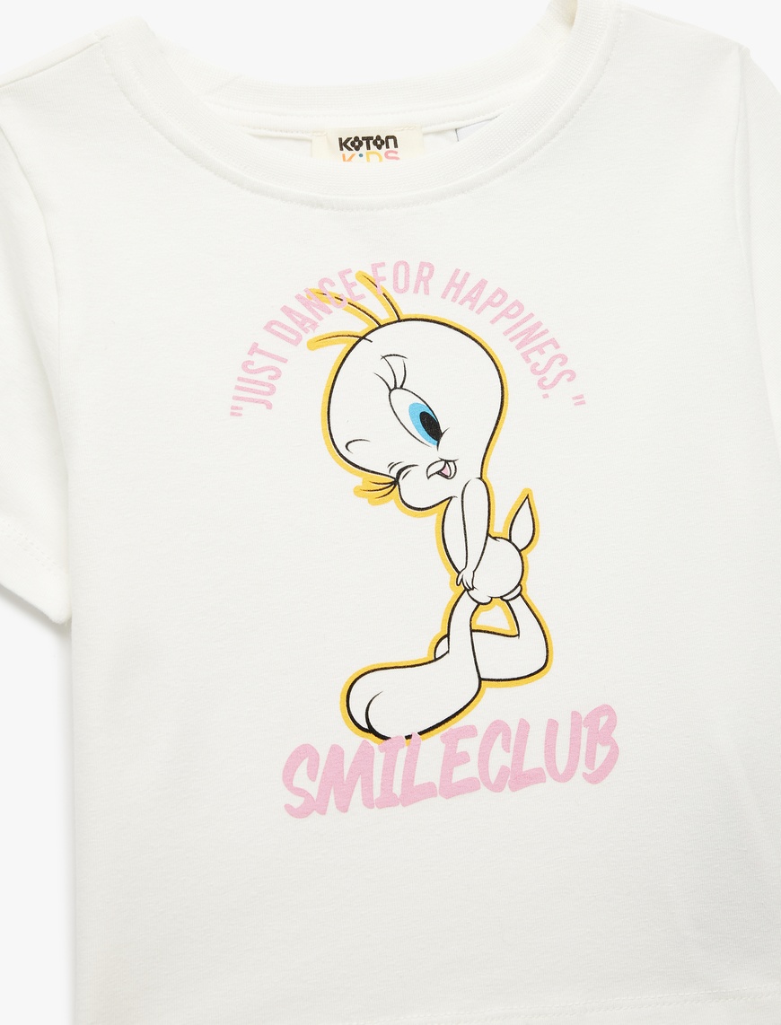  Kız Çocuk Tweety Lisanslı Kısa Kollu Bisiklet Yaka Pamuklu Baskılı Tişört