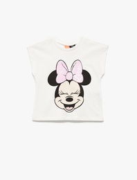 Pamuklu Pullu Payetli Bisiklet Yaka Kısa Kollu Lisanslı Minnie Mouse Tişört