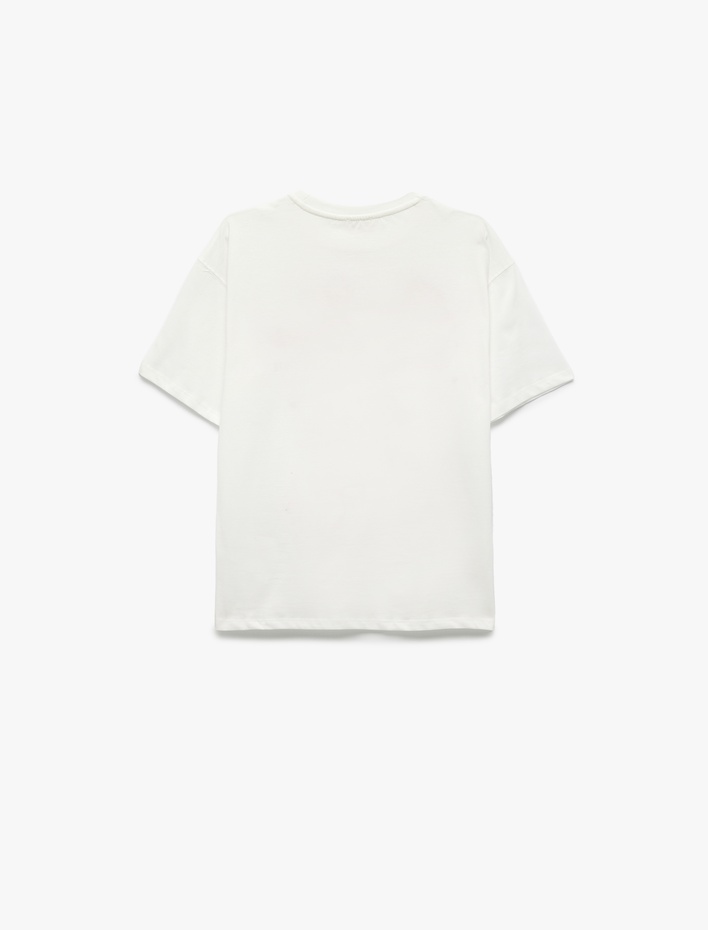 Kız Çocuk Pamuklu Kısa Kollu Bisiklet Fiyonklu Yaka Baskılı Tişört