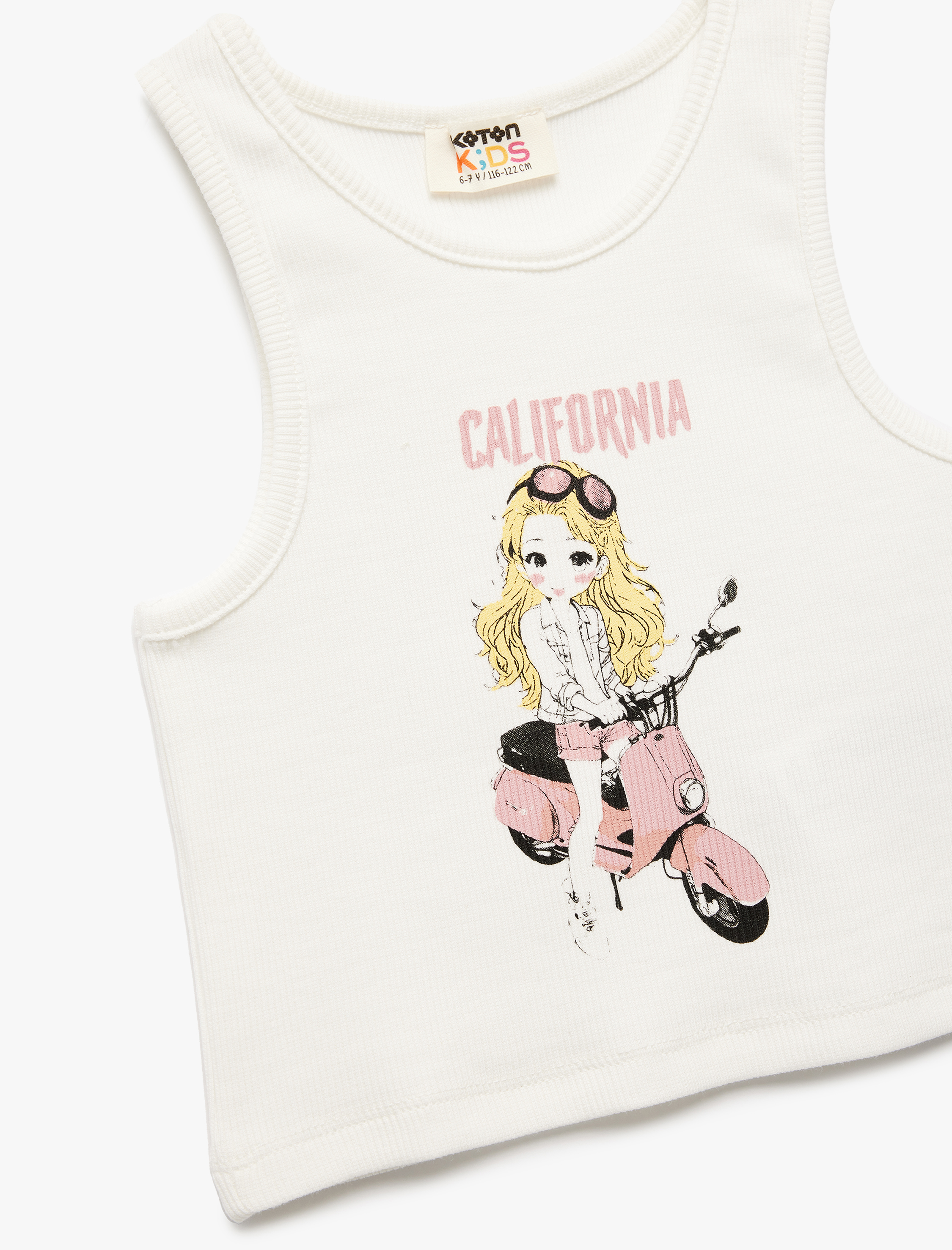  Kız Çocuk Pamuklu Kolsuz Bisiklet Yaka Baskılı Crop Atlet