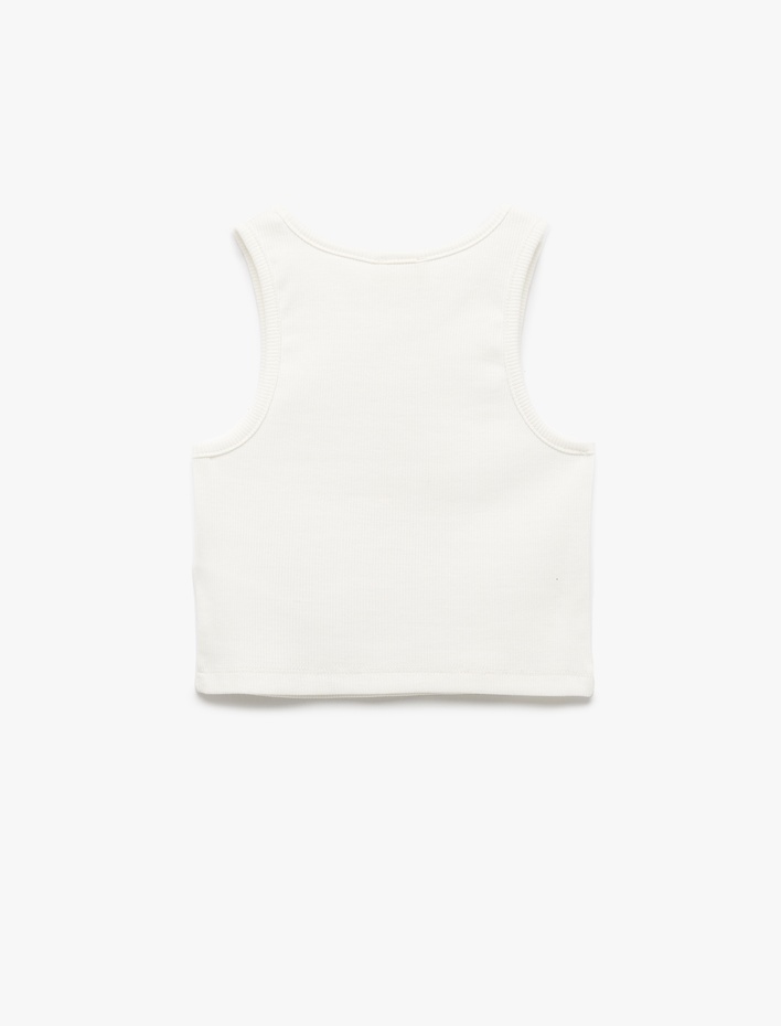 Kız Çocuk Pamuklu Kolsuz Bisiklet Yaka Baskılı Crop Atlet