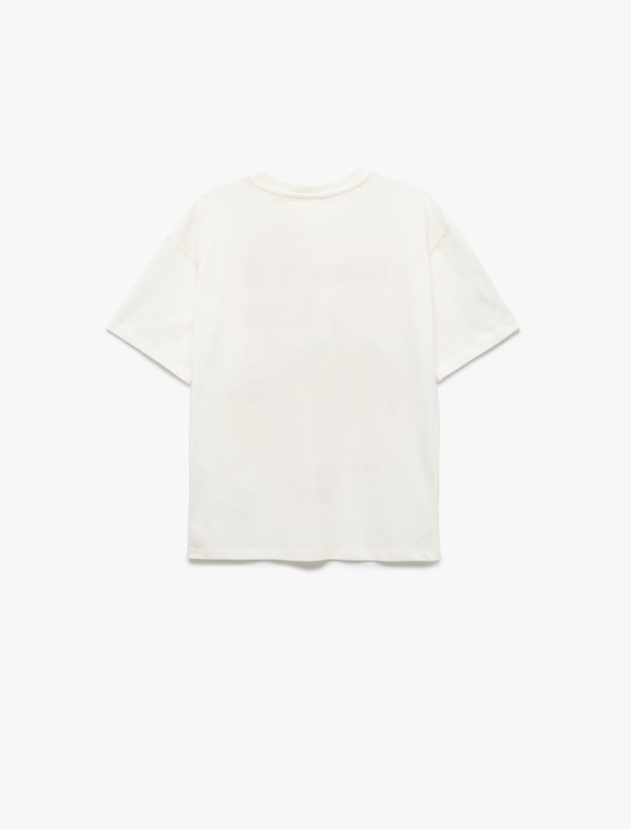 Kız Çocuk Pamuklu Bisiklet Yaka Kısa Kollu Limon Baskılı Tişört