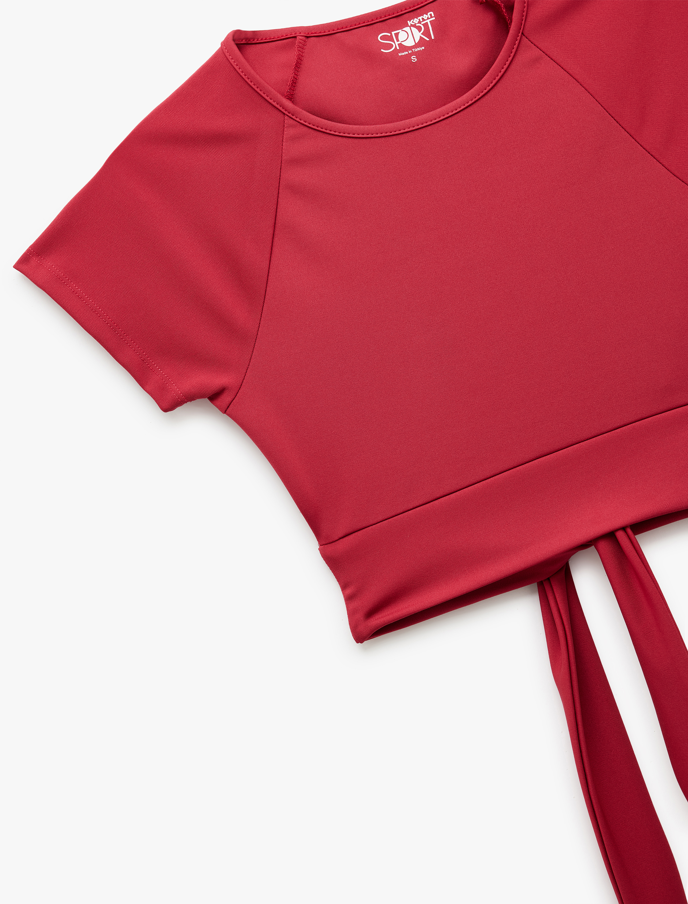   Bisiklet Yaka Bağlama Detaylı Kısa Kollu Crop Spor Tişört