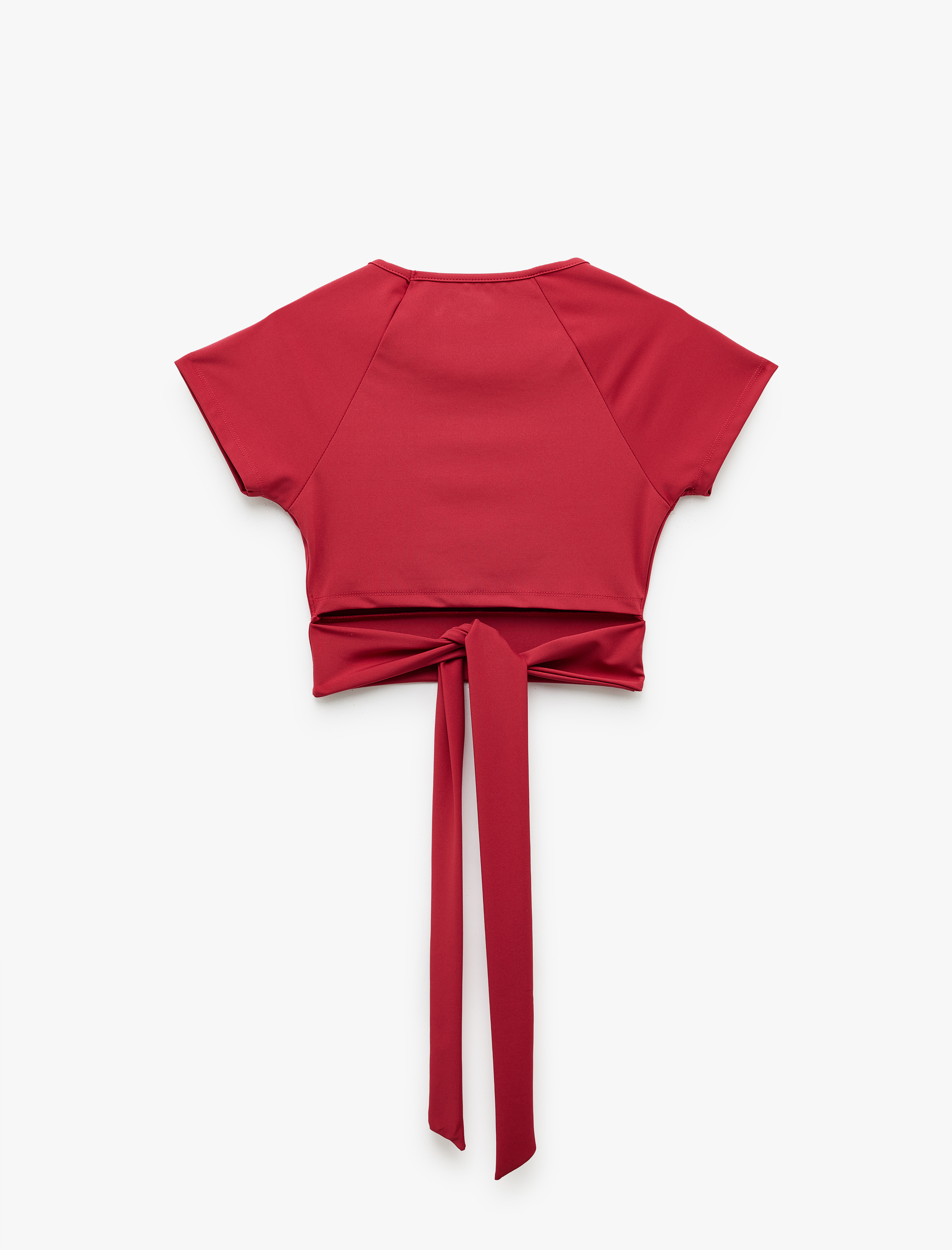   Bisiklet Yaka Bağlama Detaylı Kısa Kollu Crop Spor Tişört