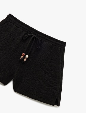 Rahat Kalıp Beli Bağlamalı Cepli Dokulu Mini Deniz Şortu_2
