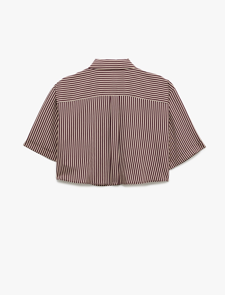   Viskon Kumaş Klasik Yaka Cepli Kısa Kollu Crop Oversize Gömlek