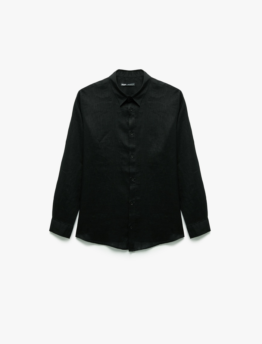   Klasik Yaka Regular Fit Uzun Kollu Keten Gömlek