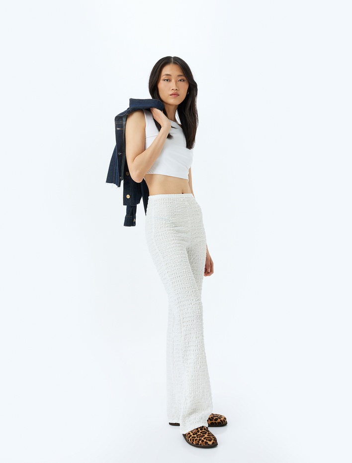  Rahat Kalıp Dokulu Bol Paça Pantolon