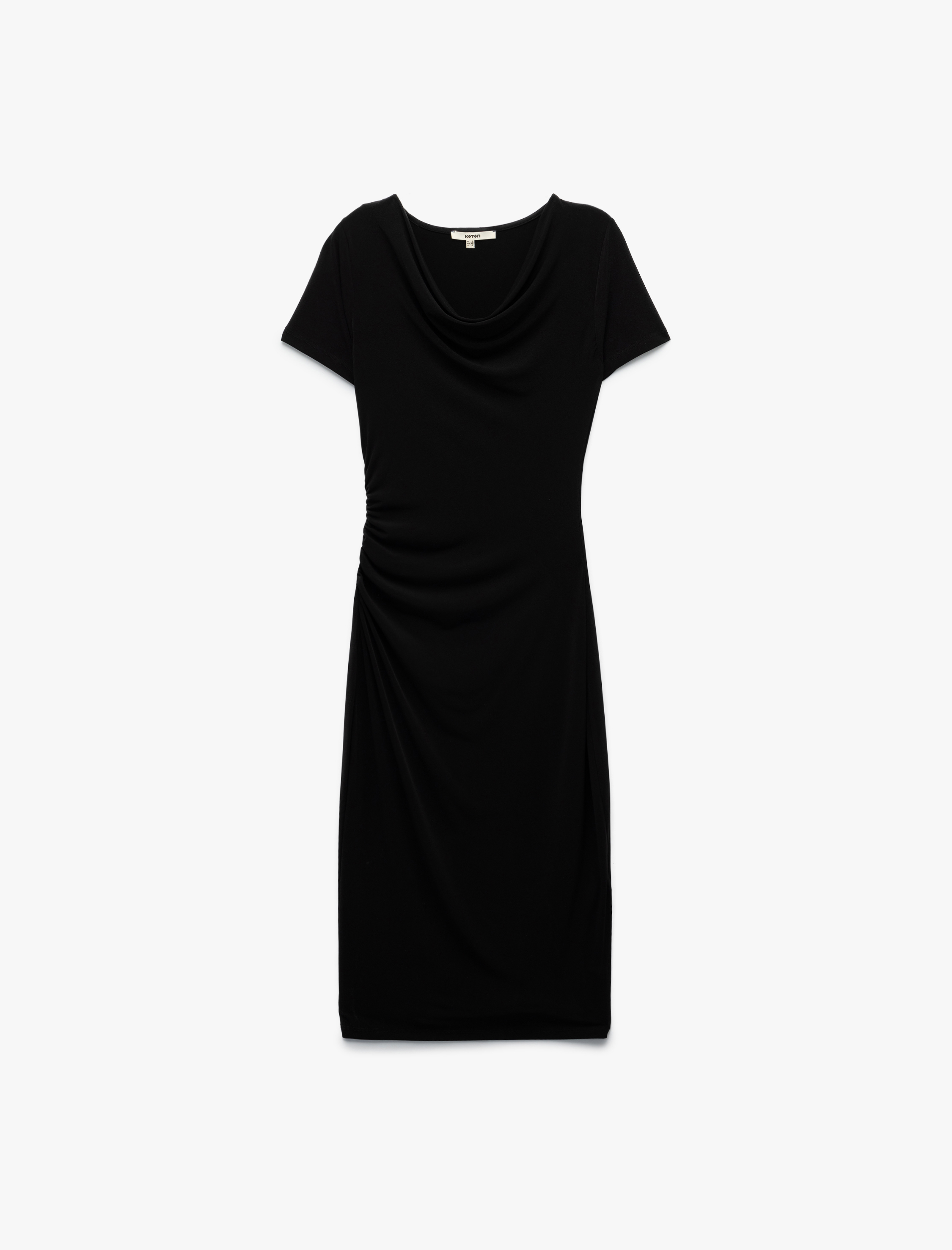   Yuvarlak Yaka Kısa Kollu Midi Boy Kalem Elbise