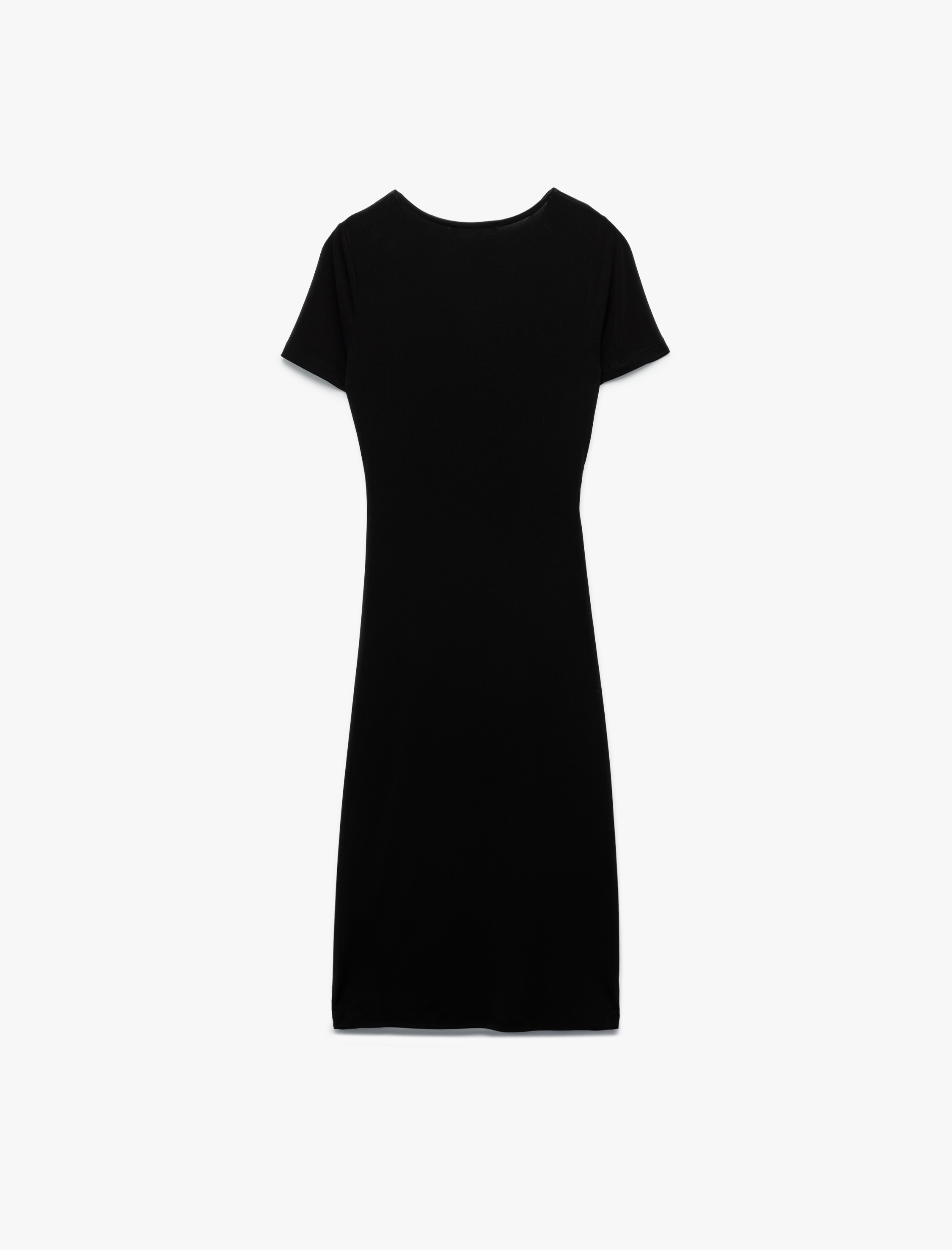   Yuvarlak Yaka Kısa Kollu Midi Boy Kalem Elbise