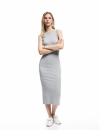 Bisiklet Yaka Kolsuz Slim Fit Midi Kalem Elbise