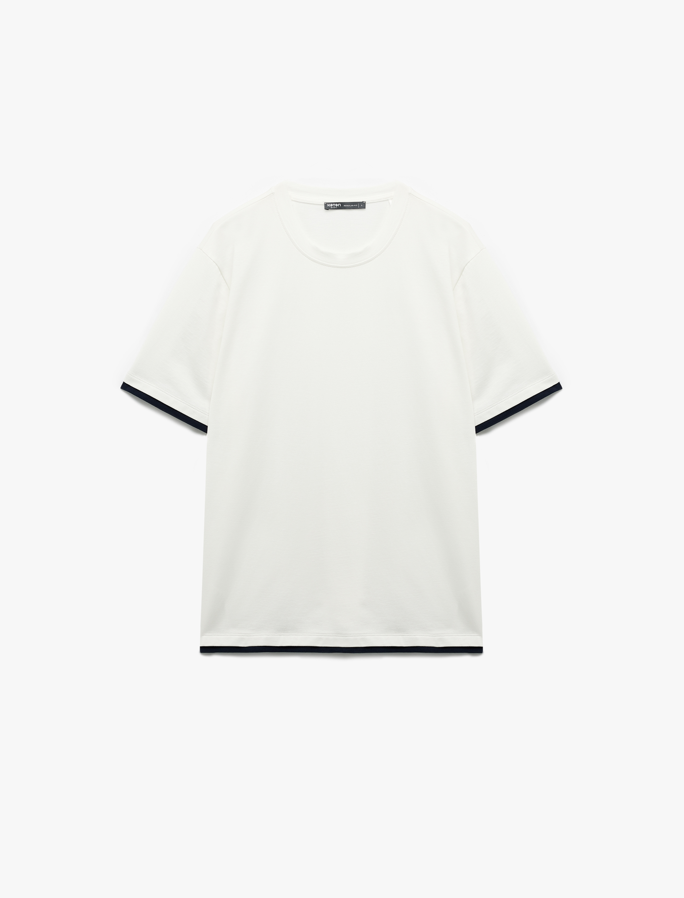   Bisiklet Yaka Renk Kontrastlı Regular Fit Pamuklu Tok Kumaş Kısa Kollu Tişört