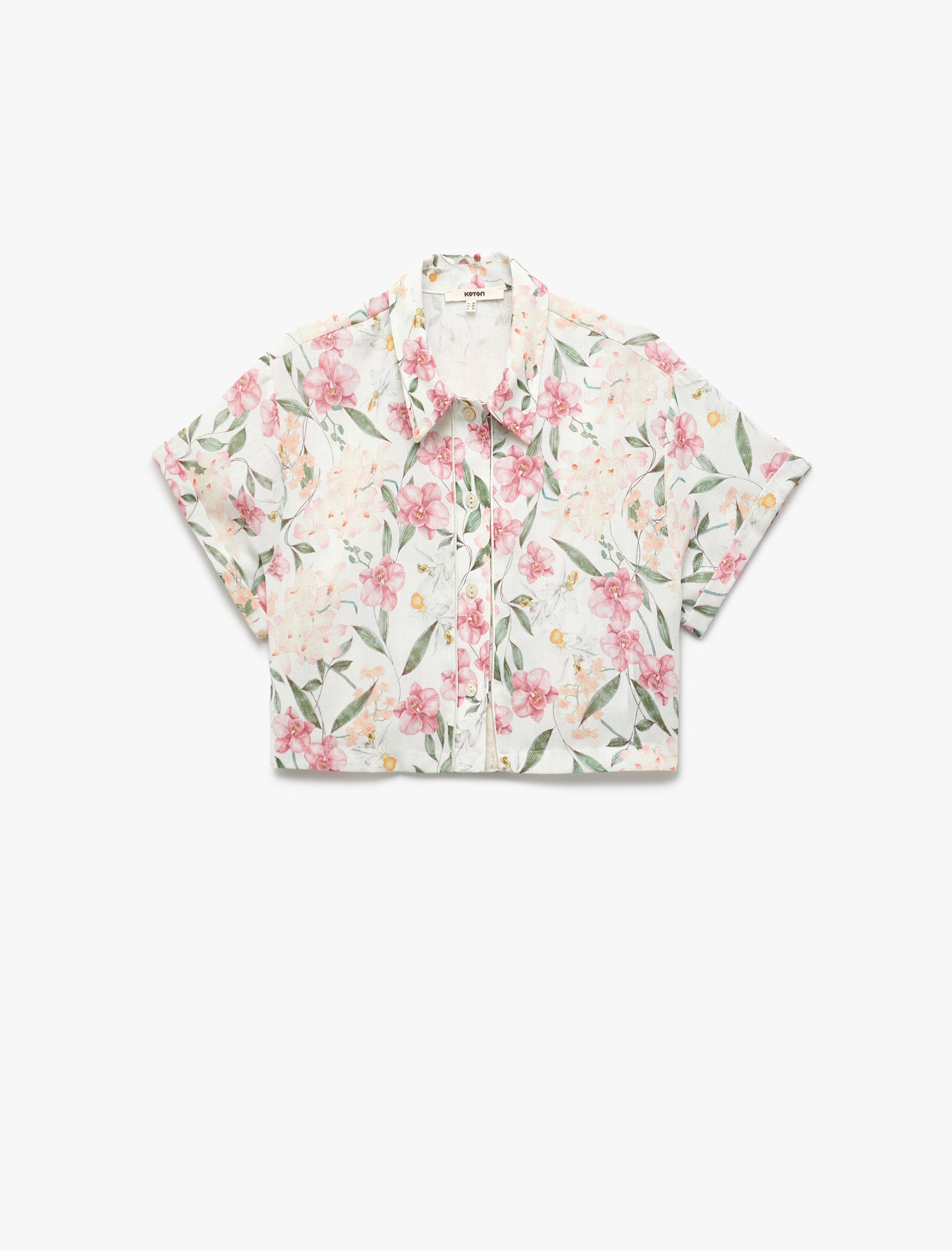   Kısa Kollu Klasik Yaka Çiçekli Crop Gömlek