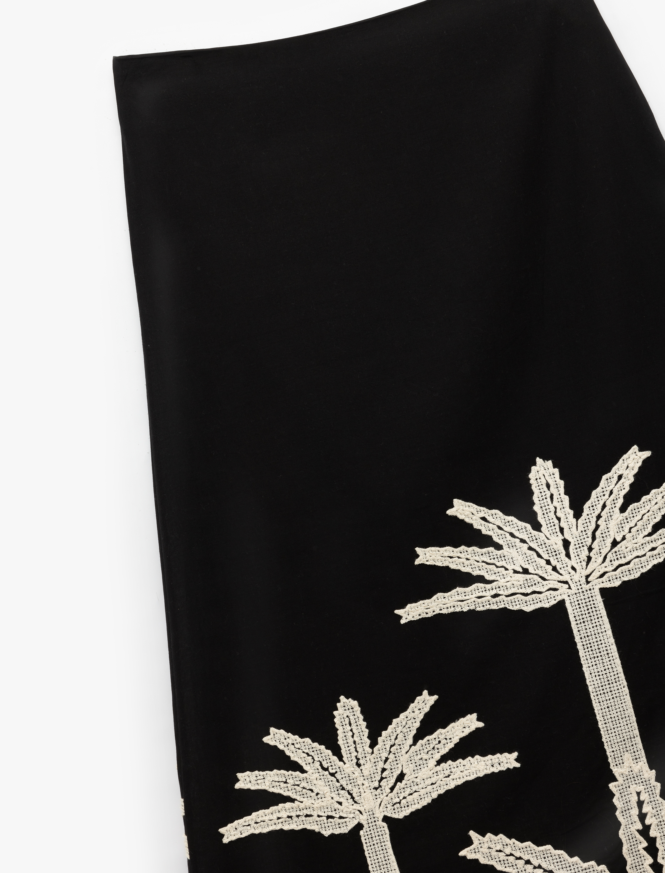   Pamuklu Nakış Detaylı Palmiye Desenli A Kesim Midi Etek