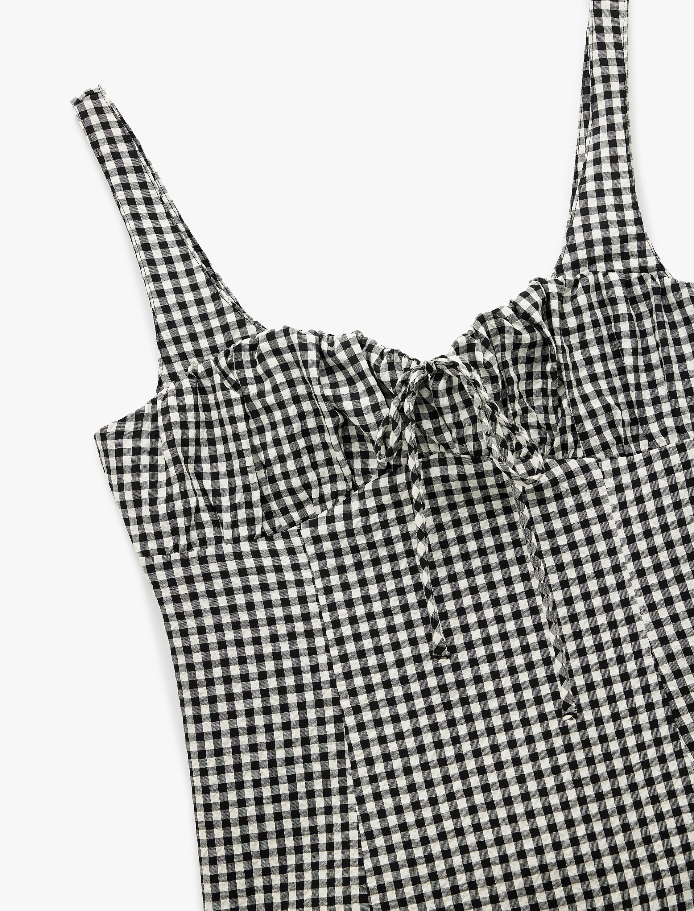   Astarlı Pötikareli Büzgülü Fiyonk Detaylı Kalp Yaka Askılı Bluz