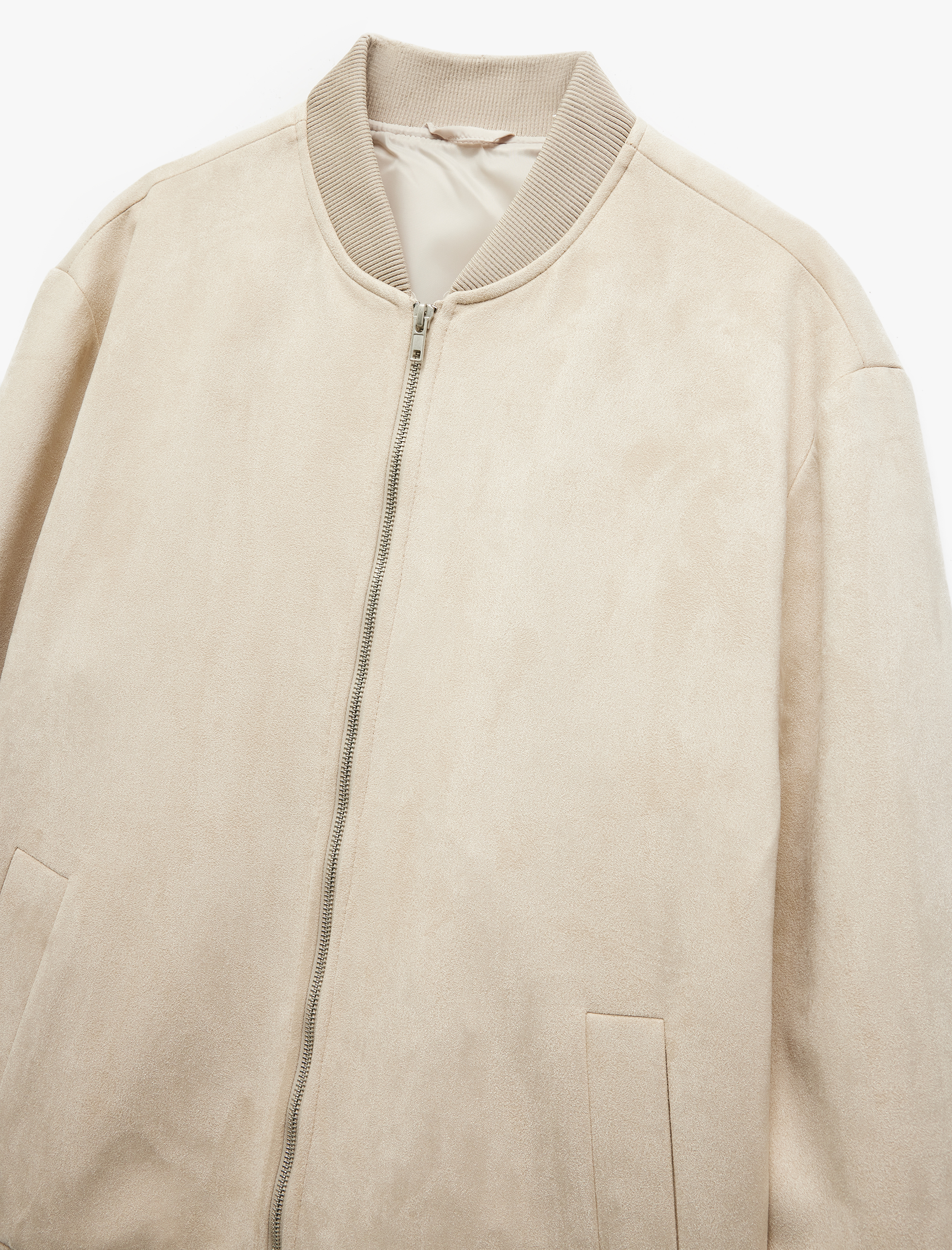   Kolej Yaka Cep Detaylı Uzun Kollu Suni Süet Bomber Ceket