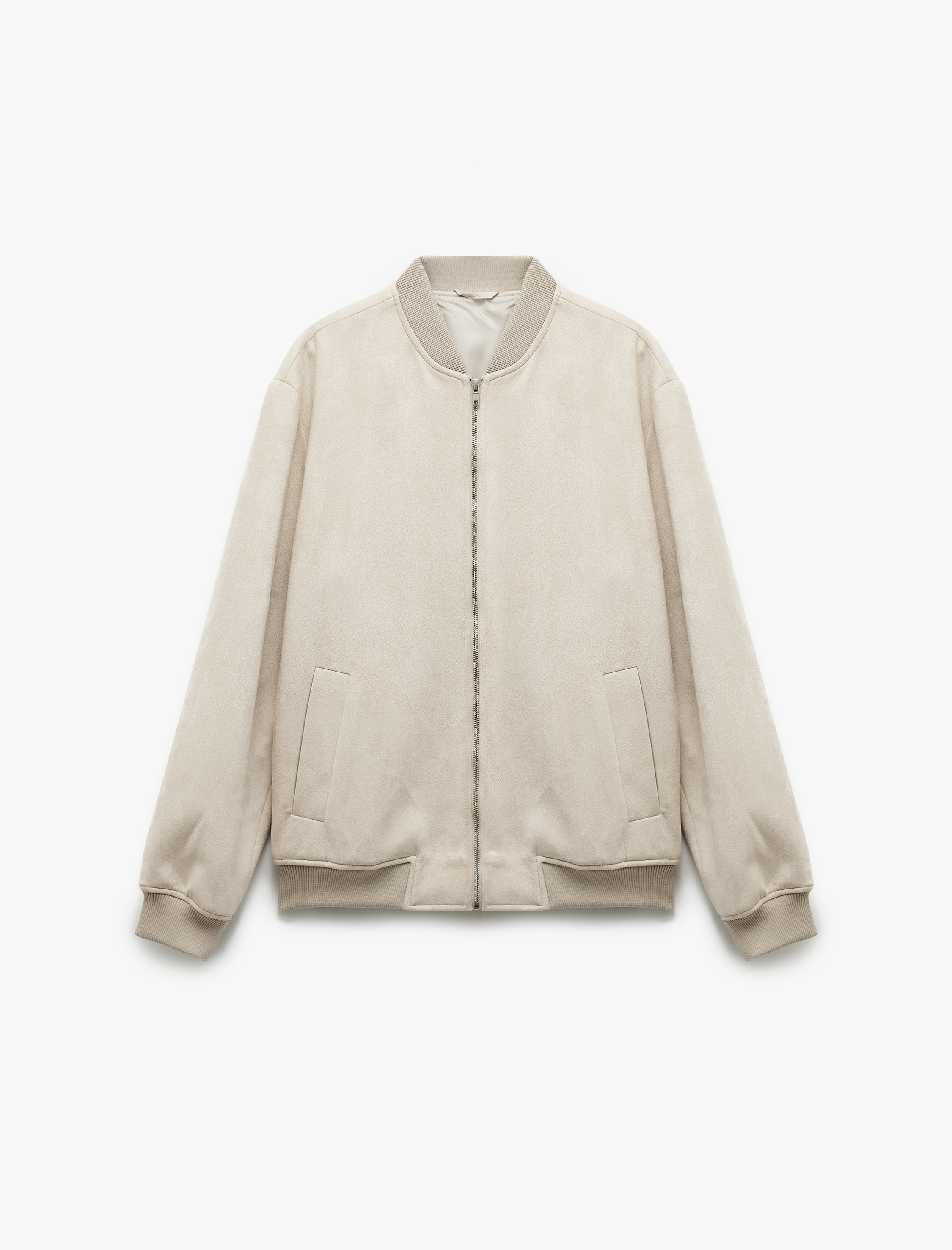   Kolej Yaka Cep Detaylı Uzun Kollu Suni Süet Bomber Ceket