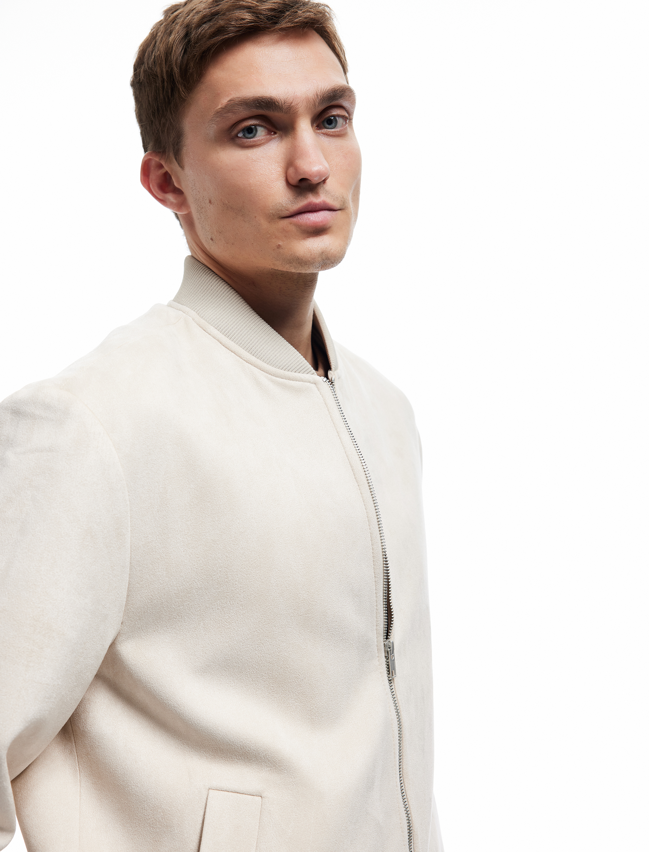   Kolej Yaka Cep Detaylı Uzun Kollu Suni Süet Bomber Ceket