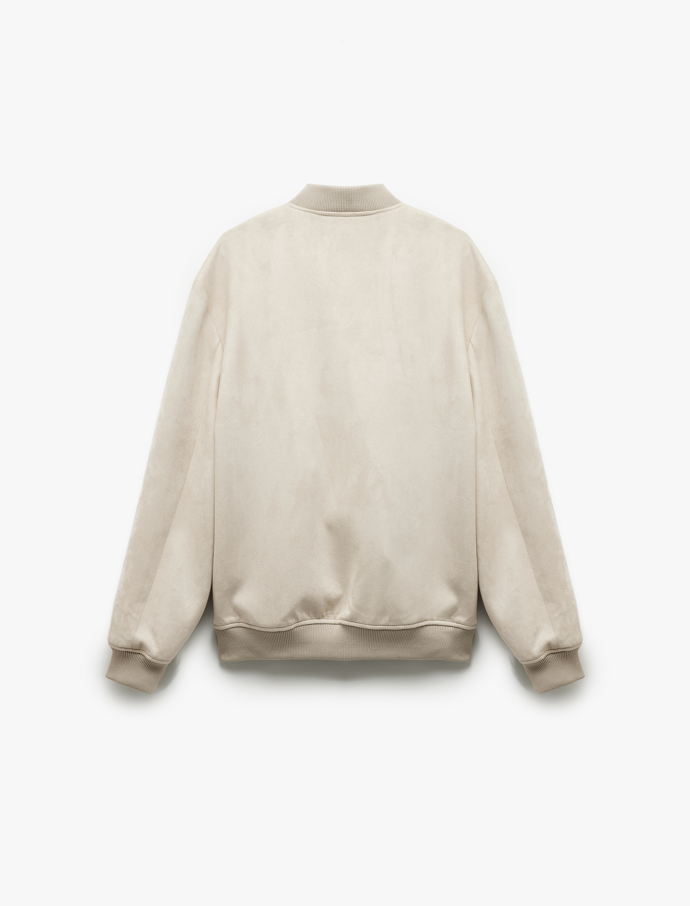   Kolej Yaka Cep Detaylı Uzun Kollu Suni Süet Bomber Ceket