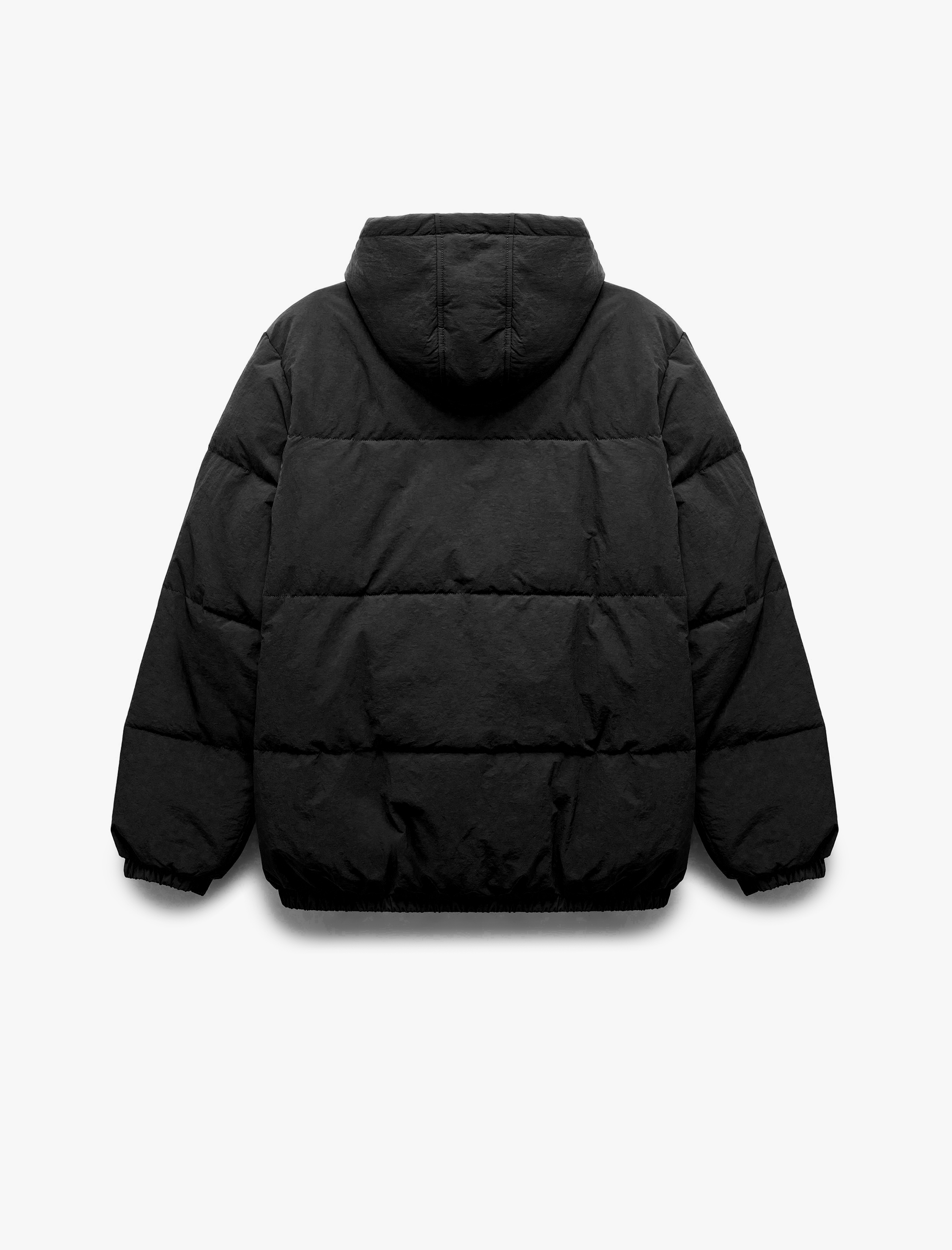 Uzun Kollu Cep Detaylı Fermuarlı Kapşonlu Kışlık Şişme Mont