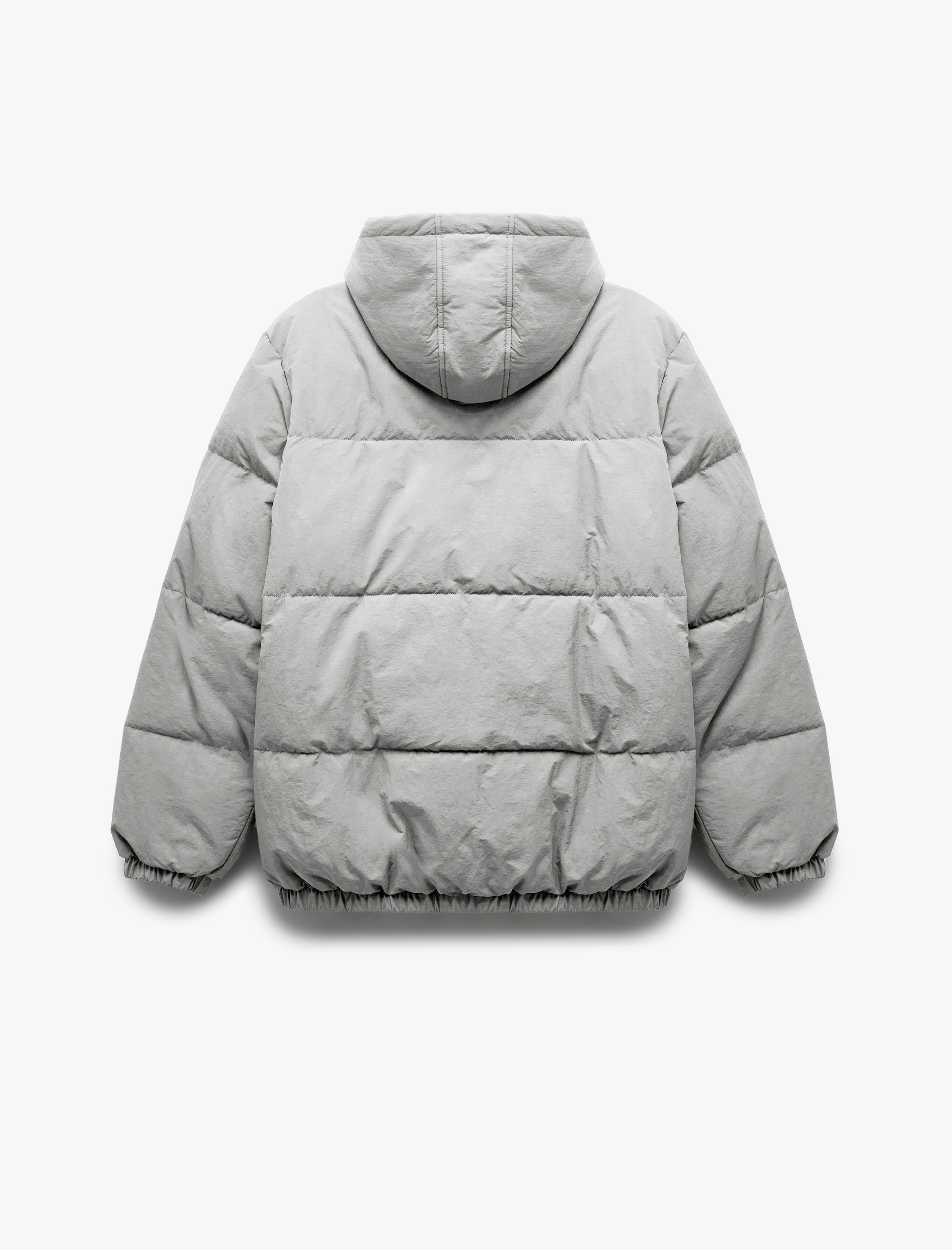 Uzun Kollu Cep Detaylı Fermuarlı Kapşonlu Kışlık Şişme Mont