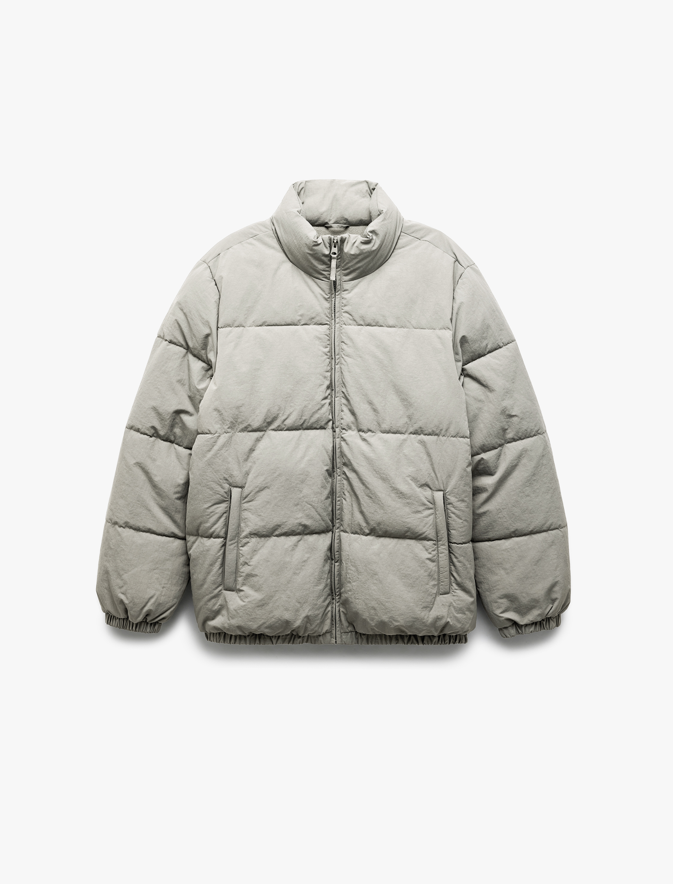 Dik Yaka Cep Detaylı Fermuarlı Kışlık Şişme Mont