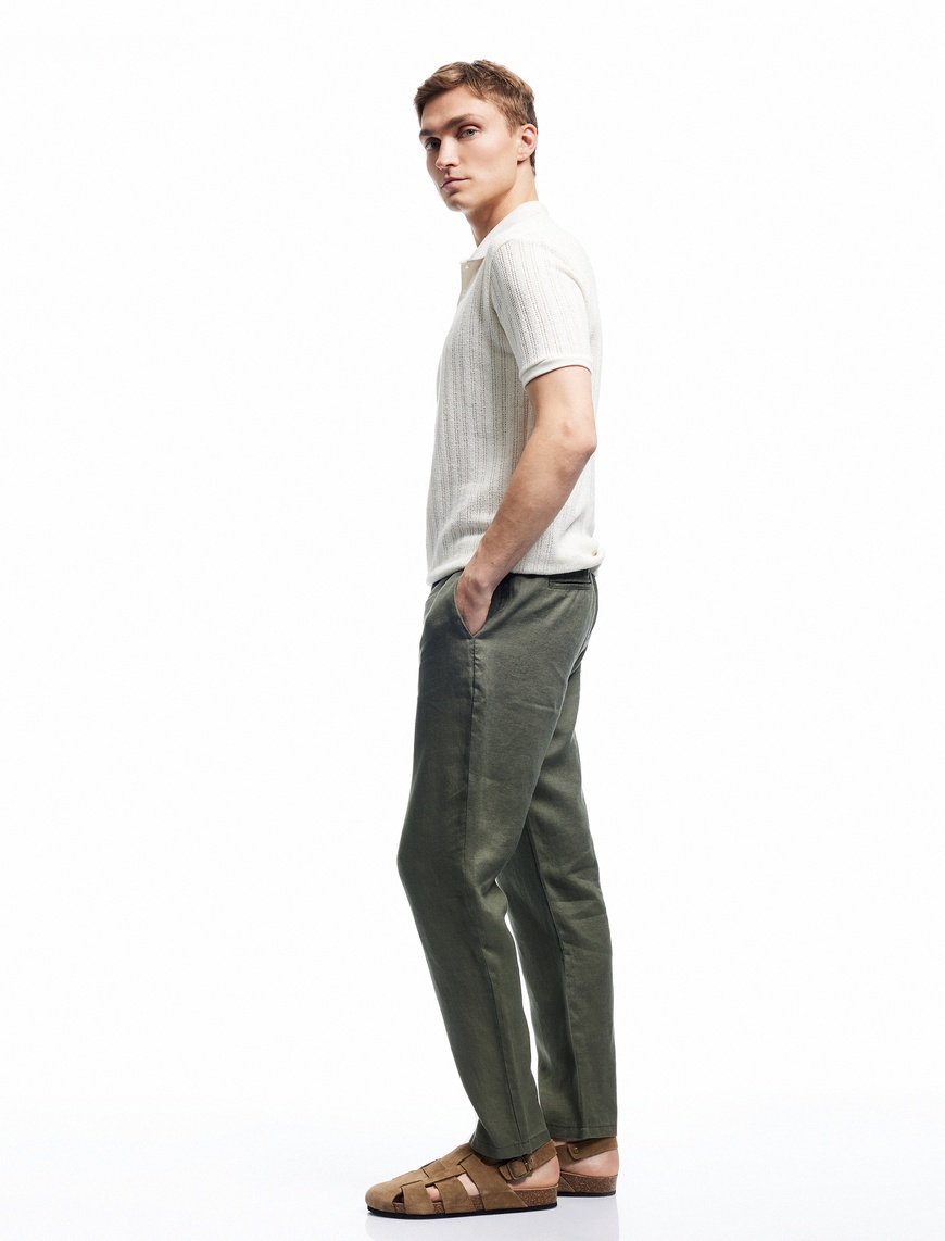   Straight Fit Cep Detaylı Keten Chino Pantolon