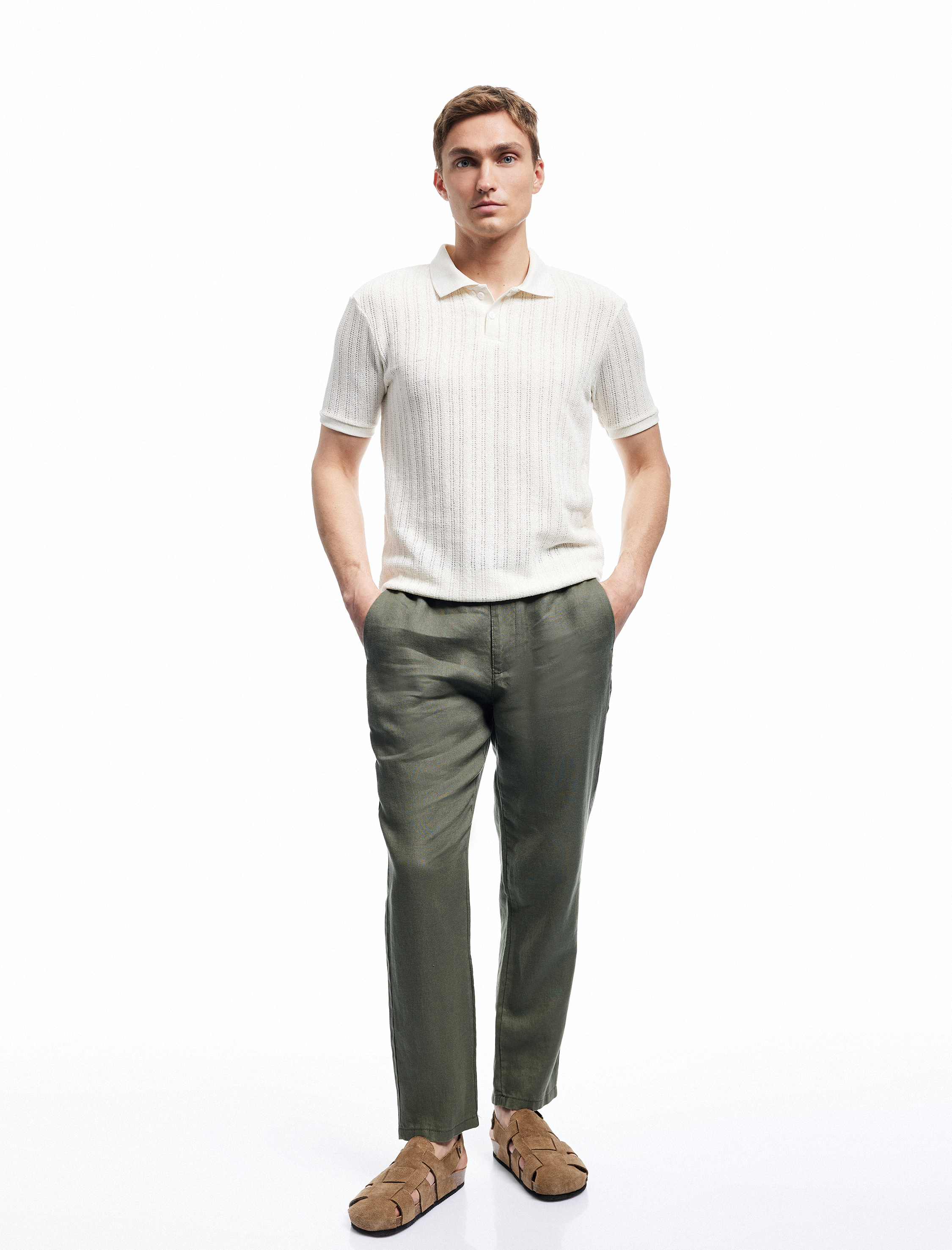   Straight Fit Cep Detaylı Keten Chino Pantolon