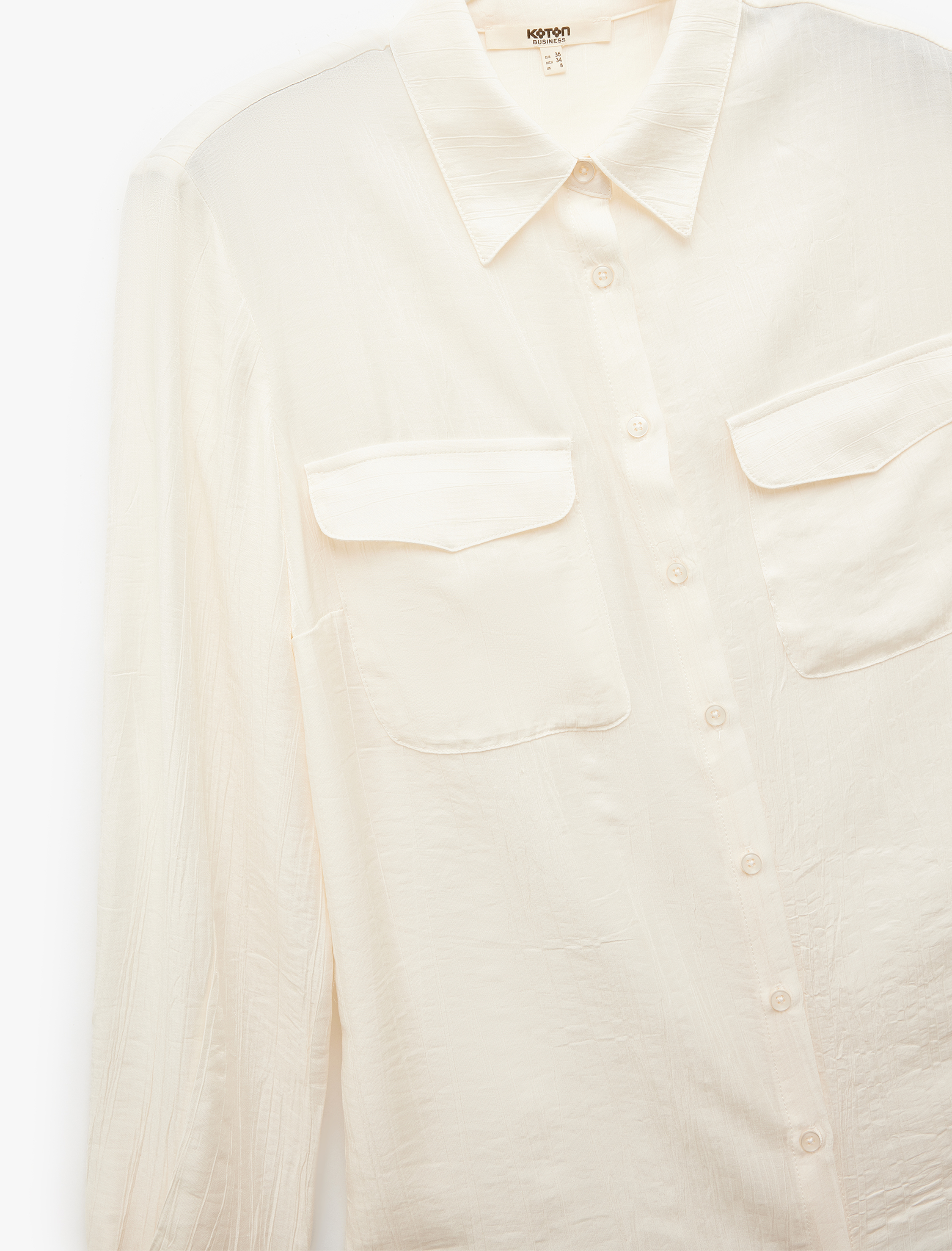   Viskon Kumaş Kapaklı Cep Detaylı Uzun Kollu Gömlek