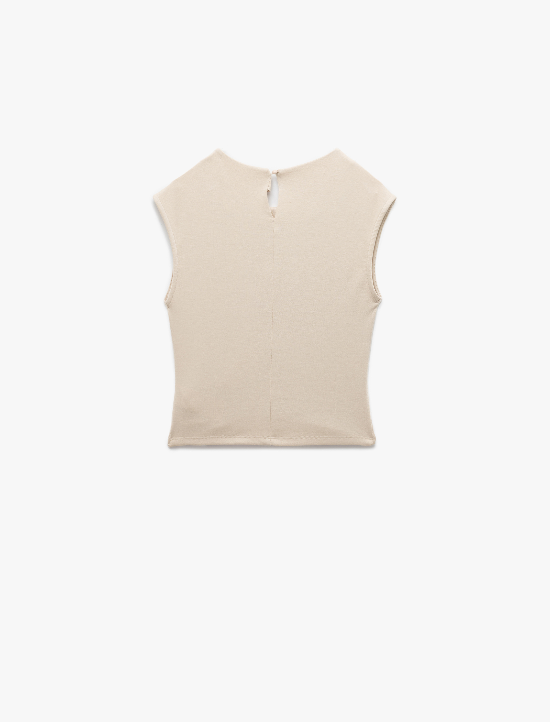   Scuba Kumaş Slim Fit Bisiklet Yaka Drape Detaylı Kolsuz Body