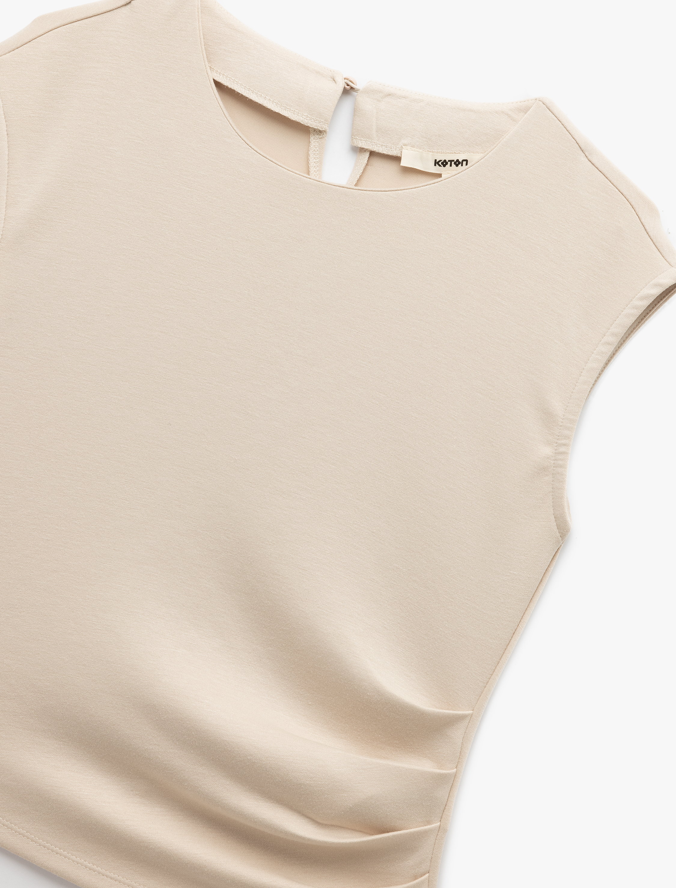   Scuba Kumaş Slim Fit Bisiklet Yaka Drape Detaylı Kolsuz Body