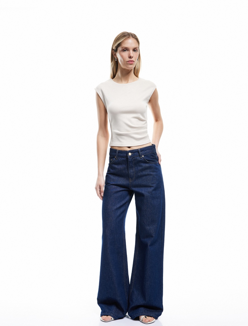   Scuba Kumaş Slim Fit Bisiklet Yaka Drape Detaylı Kolsuz Body