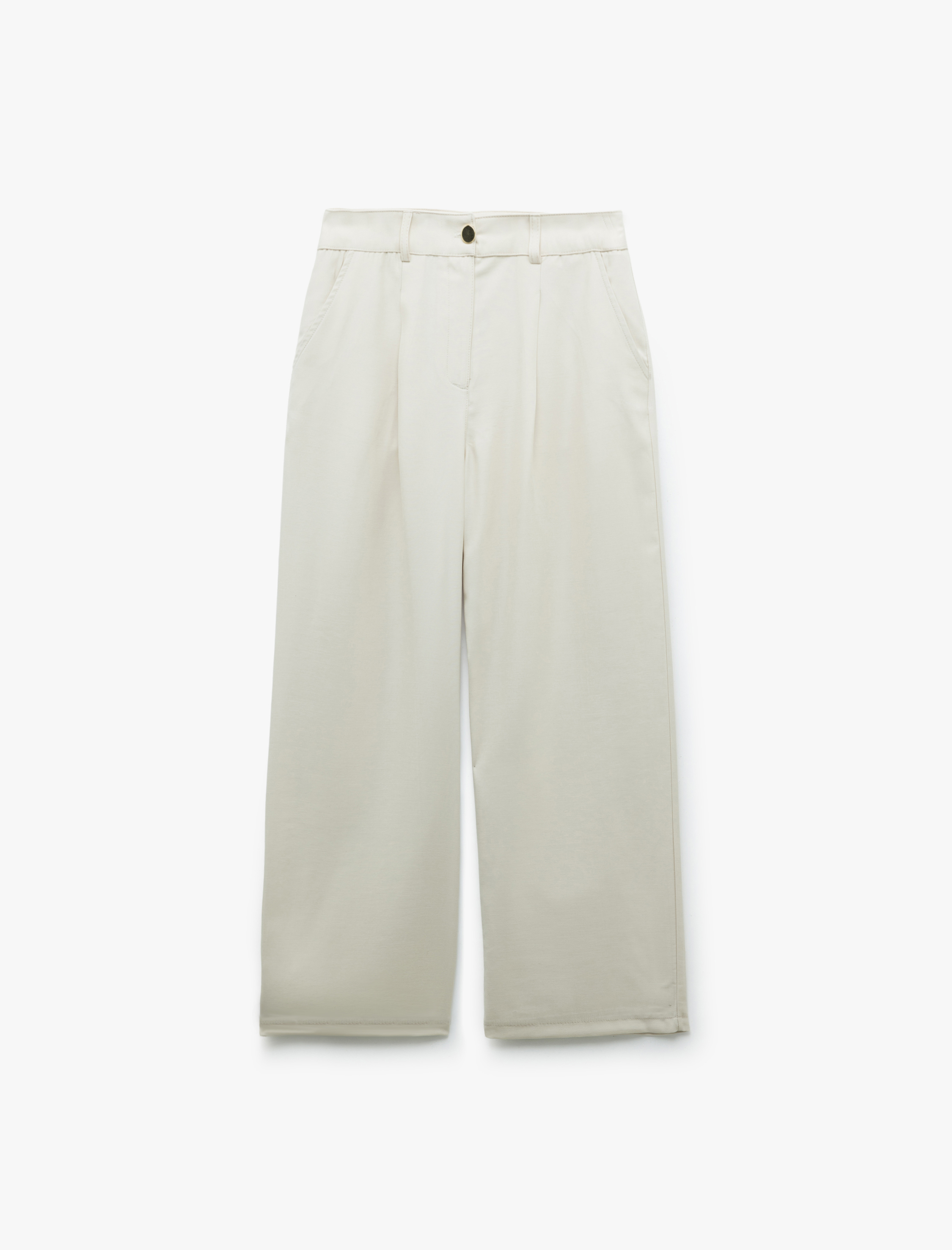   Regular Fit Cupro Viskon Kumaş Pileli Cepli Palazzo Pantolon