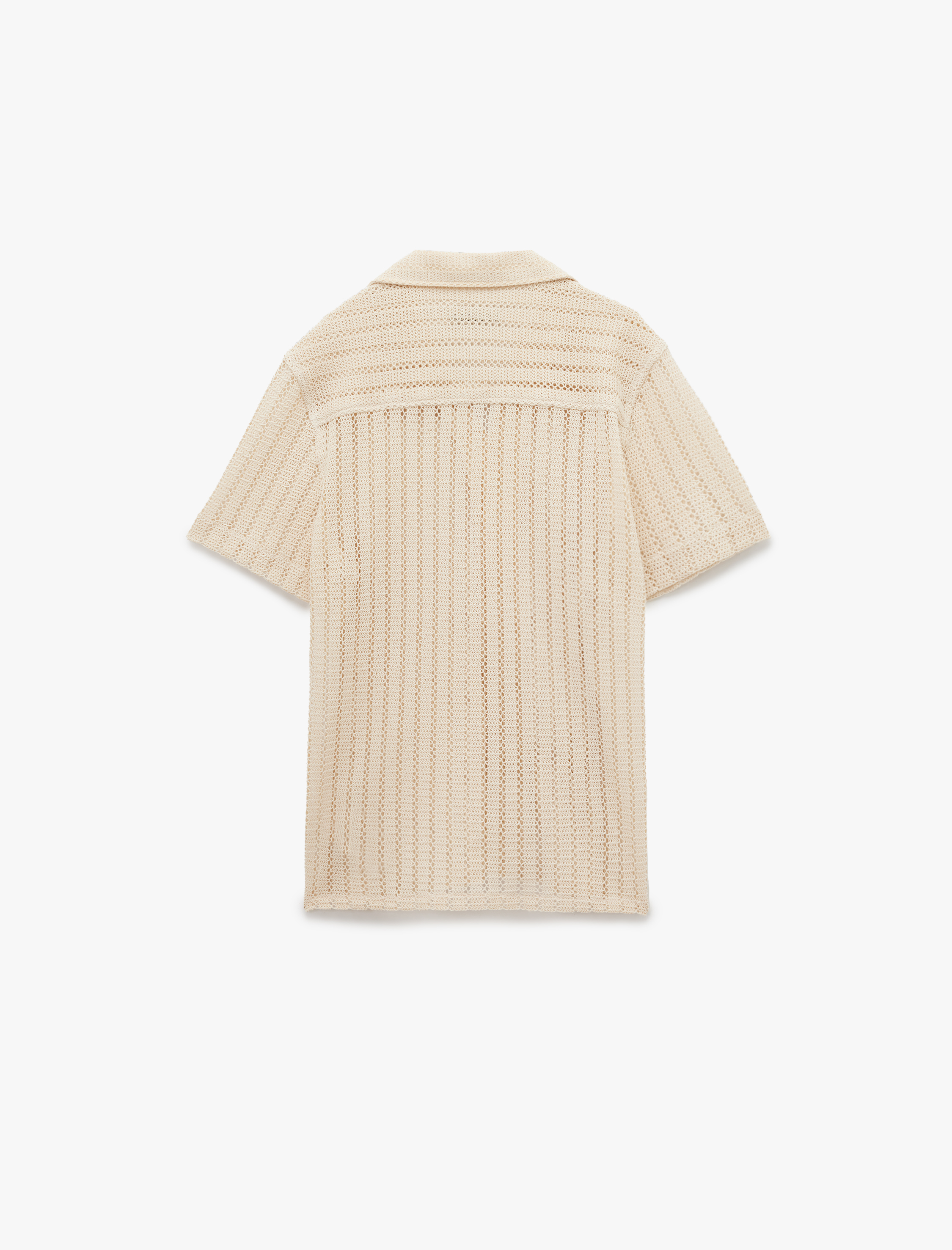   Apaş Yaka Pamuklu Regular Fit Ajurlu Kısa Kollu Gömlek