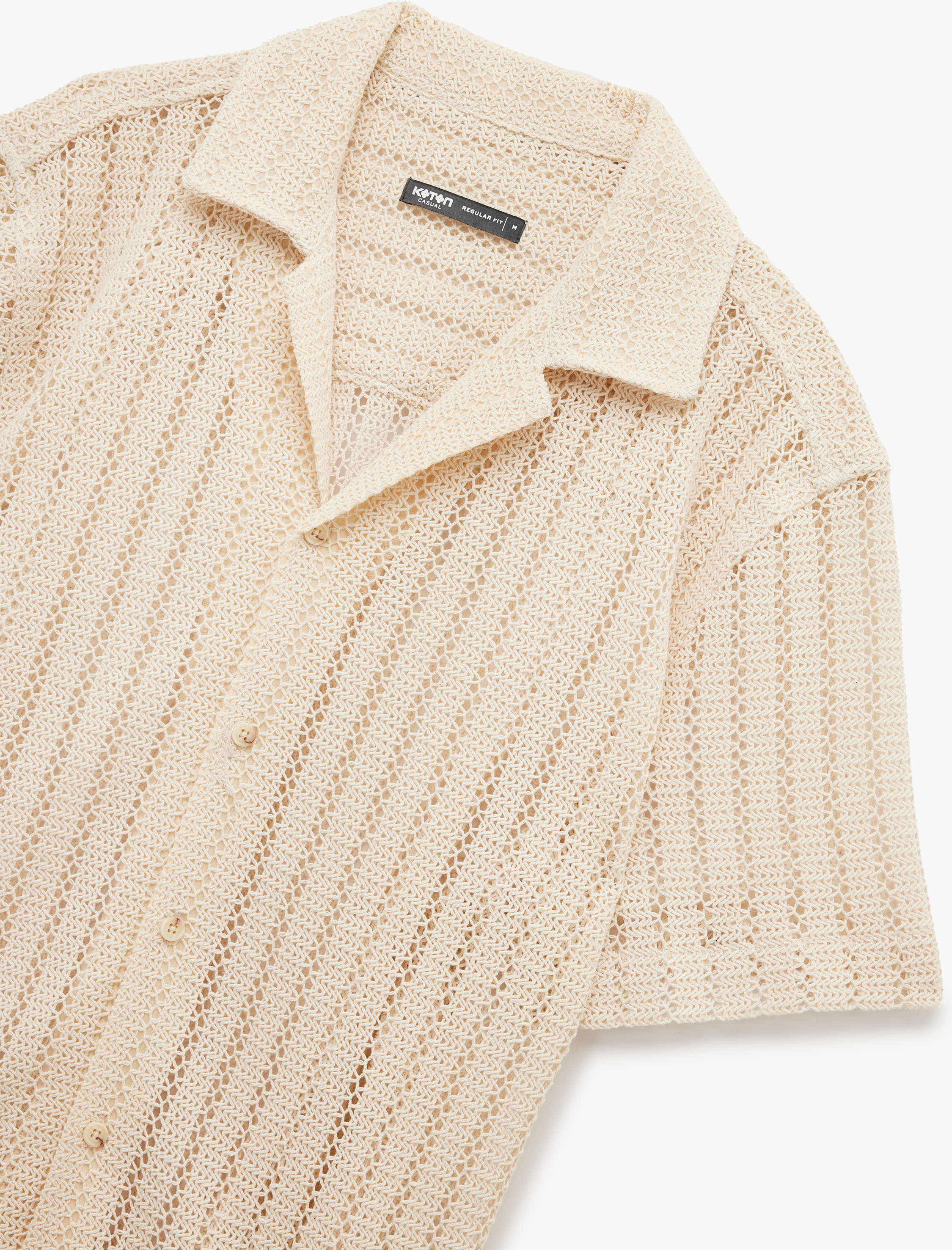   Apaş Yaka Pamuklu Regular Fit Ajurlu Kısa Kollu Gömlek