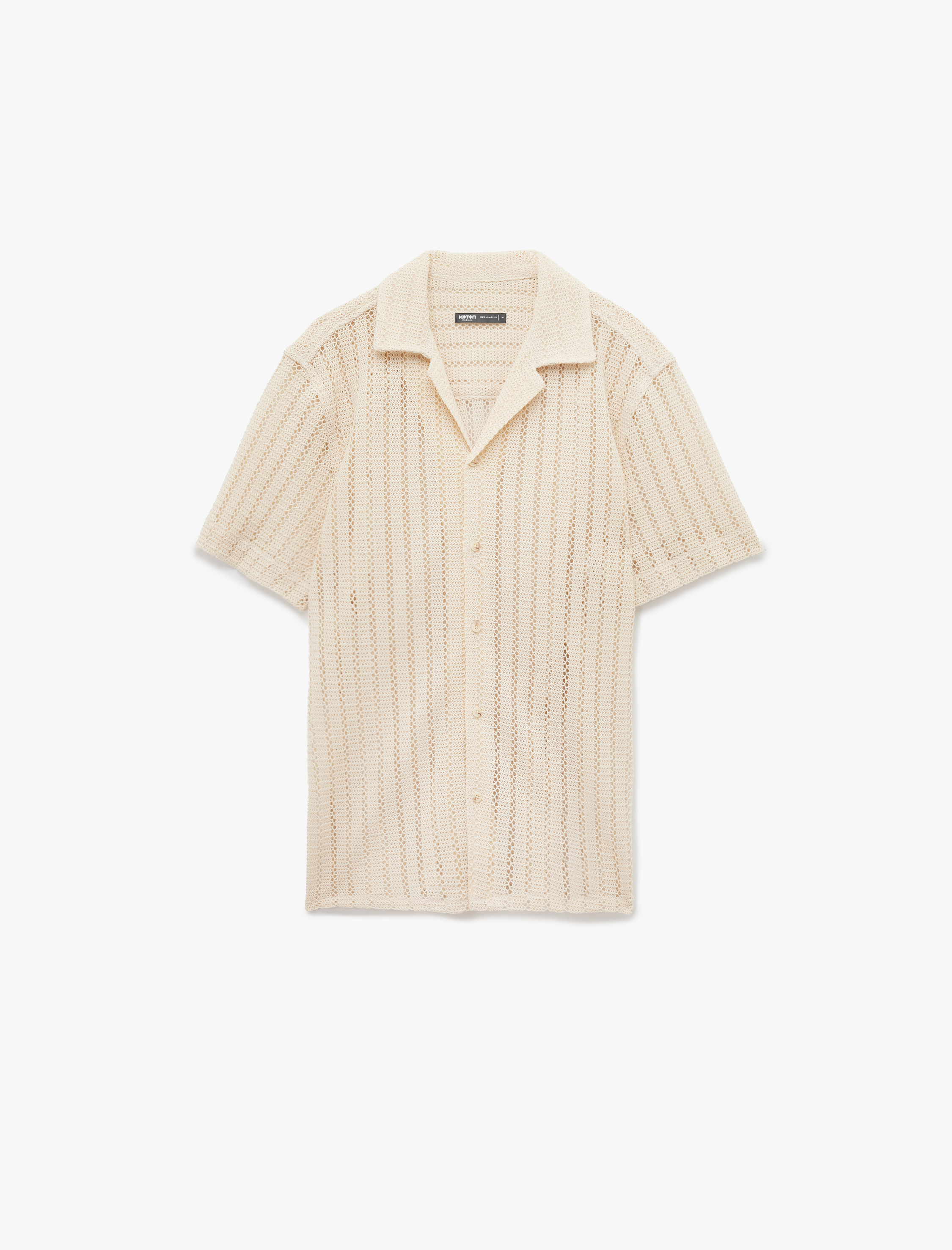   Apaş Yaka Pamuklu Regular Fit Ajurlu Kısa Kollu Gömlek