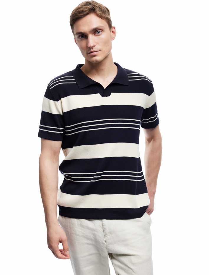  Çizgili Kısa Kollu Regular Fit Polo Yaka Triko Tişört