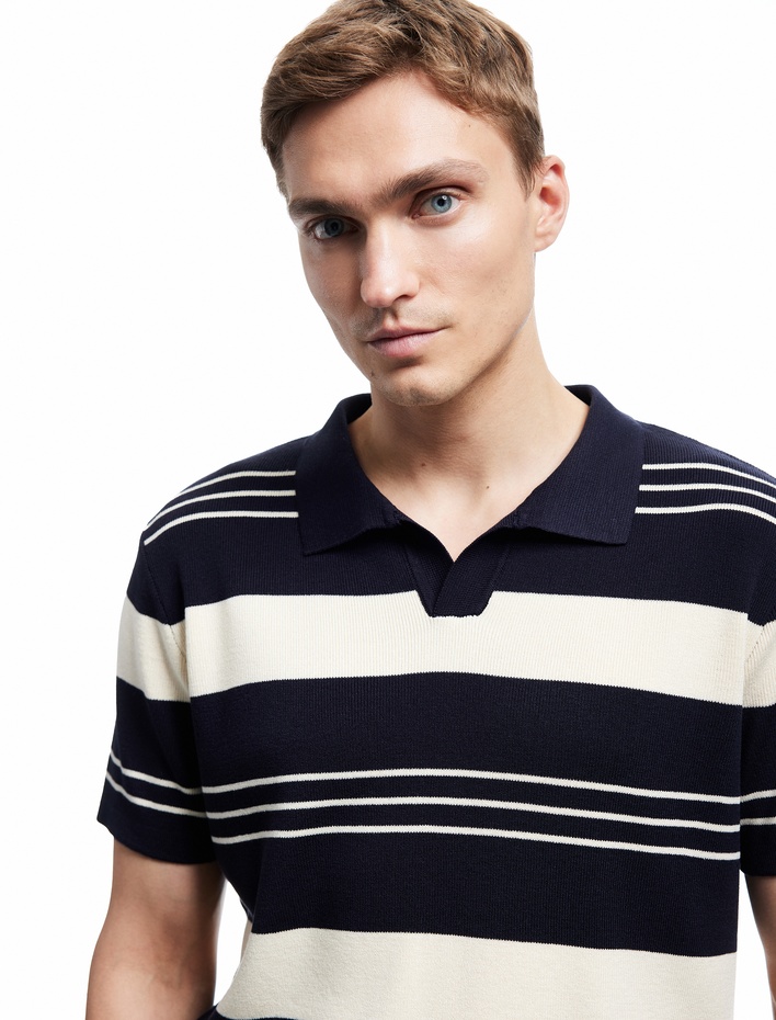  Çizgili Kısa Kollu Regular Fit Polo Yaka Triko Tişört