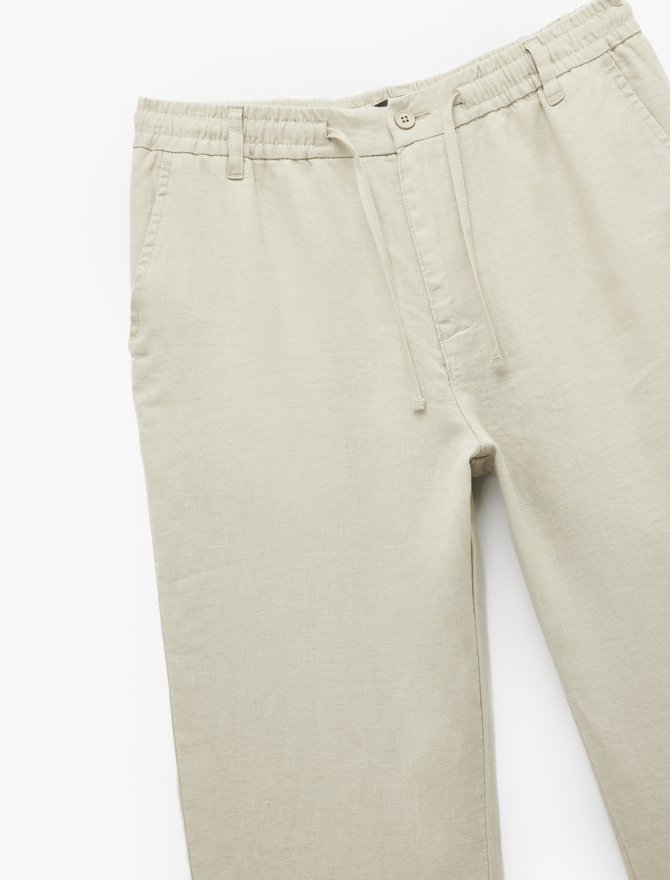   Beli Bağcıklı Düğmeli Cep Detaylı Keten Chino Pantolon