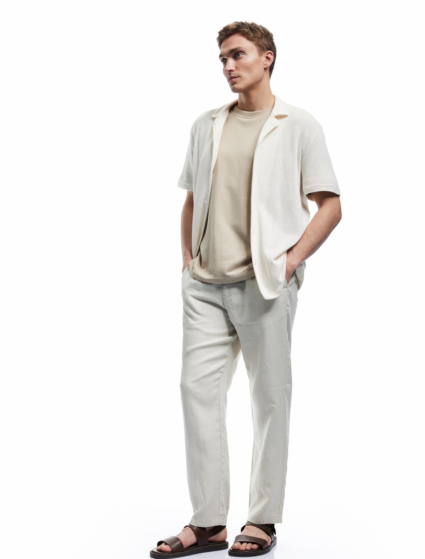   Beli Bağcıklı Düğmeli Cep Detaylı Keten Chino Yazlık Pantolon