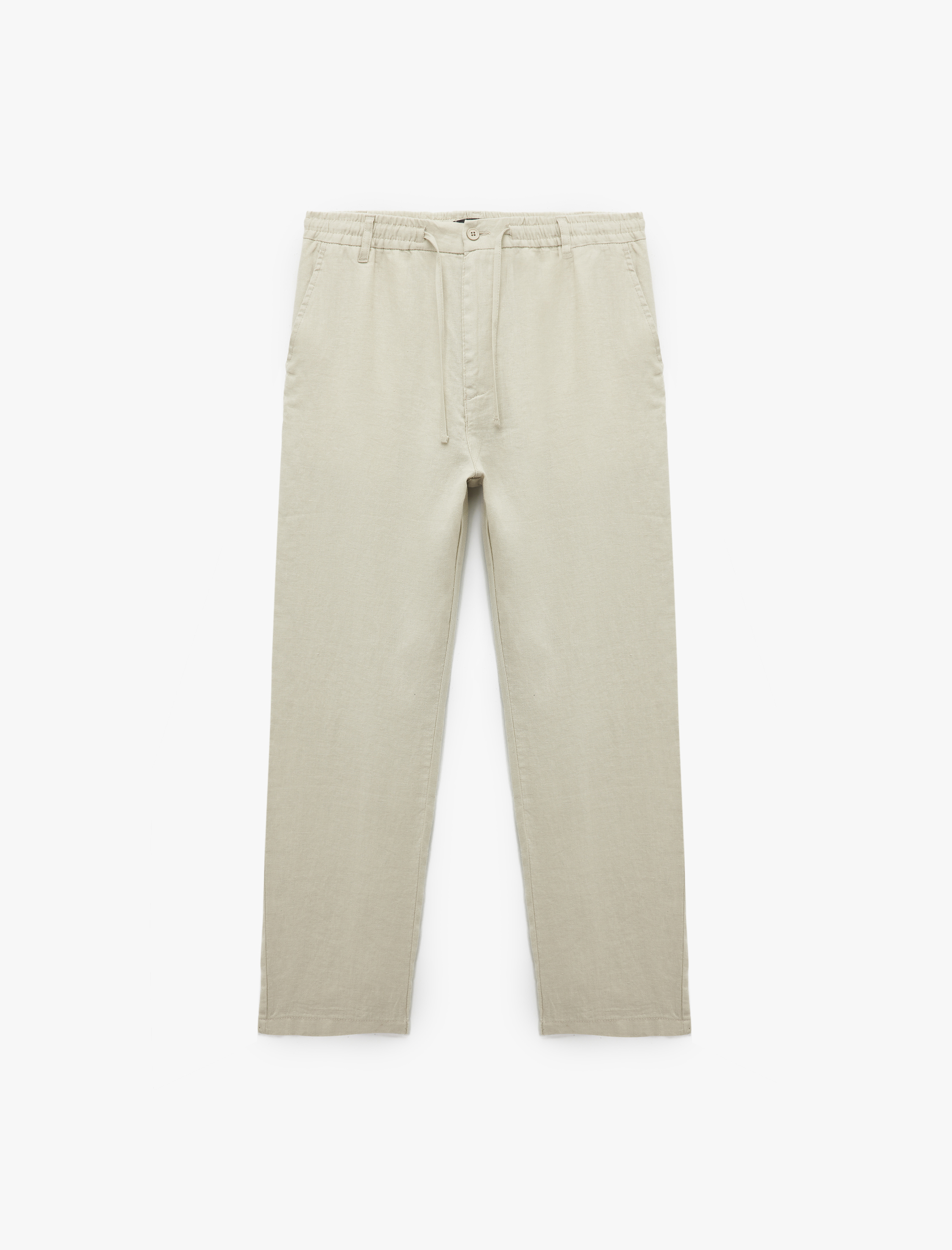   Beli Bağcıklı Düğmeli Cep Detaylı Keten Chino Pantolon