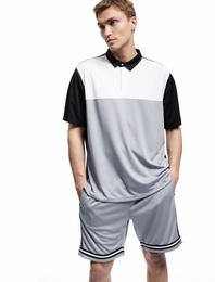 Kısa Kollu Polo Yaka Renk Bloklu Oversize Spor Tişört