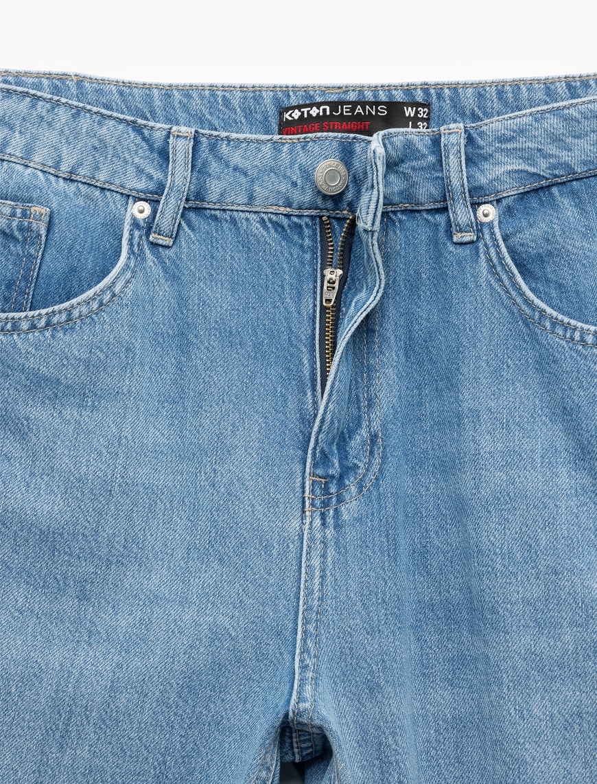   Pamuklu Normal Bel Cep Detaylı Vintage Straight Fit Jean Pantolon