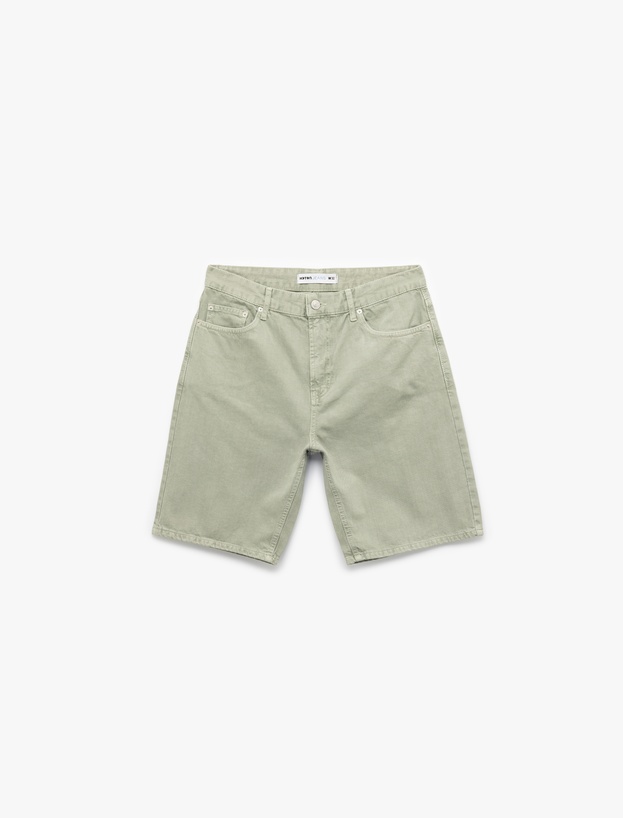 Normal Bel Pamuklu Cep Detaylı Bermuda Loose Fit Jean Şort_2