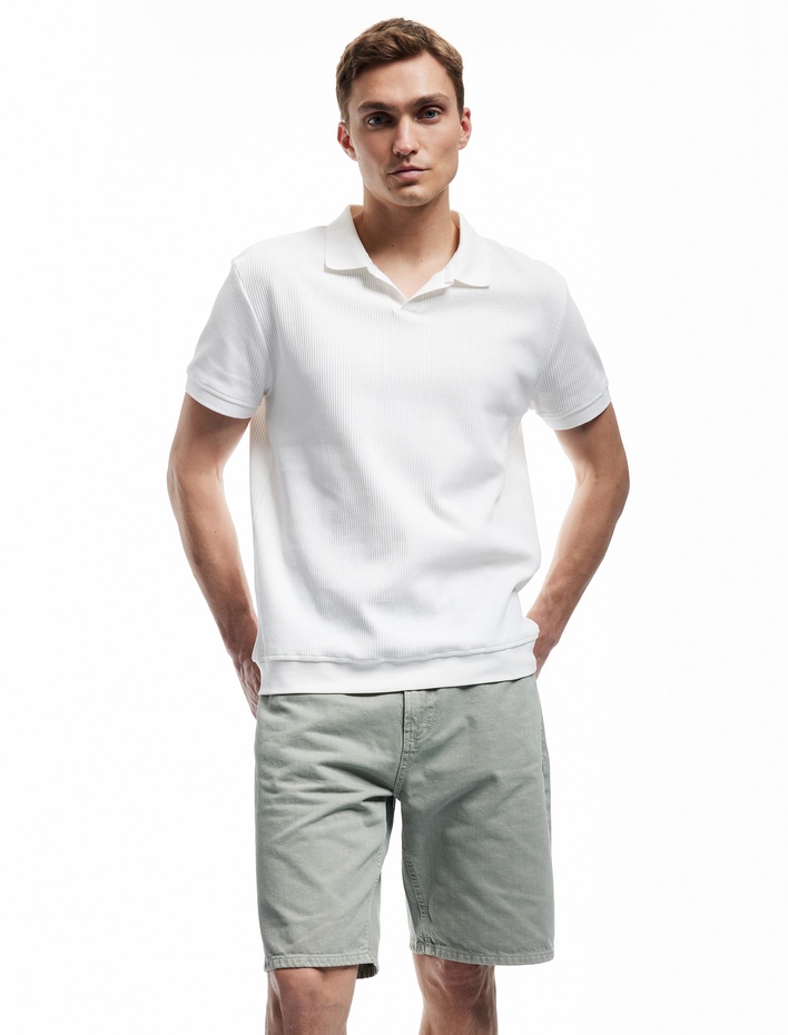  Normal Bel Pamuklu Cep Detaylı Bermuda Loose Fit Jean Şort